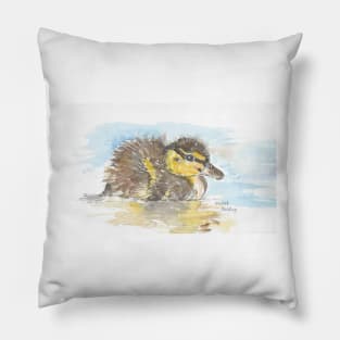 Mallard duckling watercolour Pillow