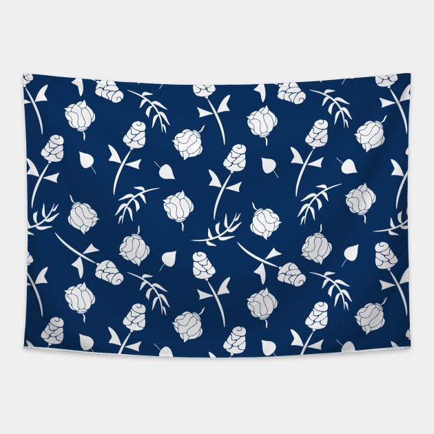 Pretty Dark Blue Floral Roses Pattern Tapestry by FabulouslyFestive