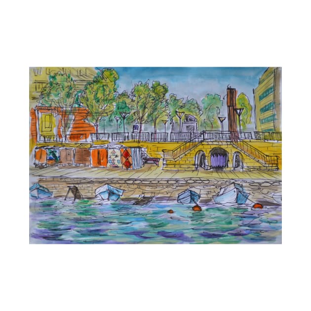 Watercolor Sketch - Quai du Port, Neuchatel, Switzerland by IgorPozdnyakov