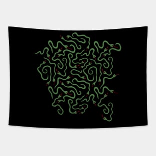 Playful Green Snakes Tapestry