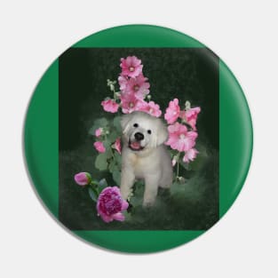 Sweet Puppy and Pink Flowers Pin