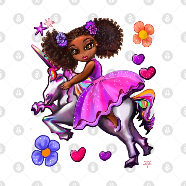 Curly hair Princess on a unicorn pony 5 - black girl with curly afro hair on a horse. Black princess by Artonmytee