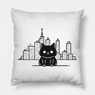 Cat Cityscape Furry Cute Vector Graphic Pillow