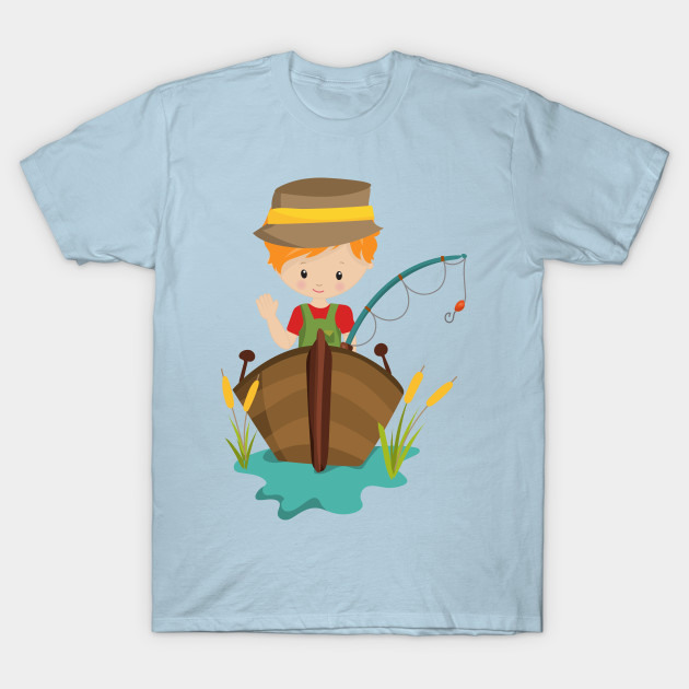 Disover Fishing Boy, Fisherman, Fishing Rod, Orange Hair - Fishing Boy - T-Shirt