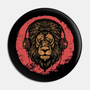 Lion Head With Headphones Pin