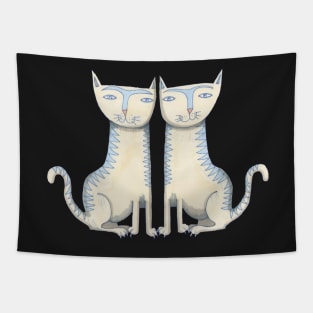 Cats, Staffordshire Style twin kittens, on blue Tapestry