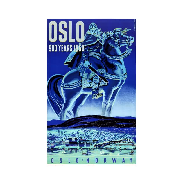 Vintage Travel Poster Oslo Norway 900 Years 1950 by vintagetreasure