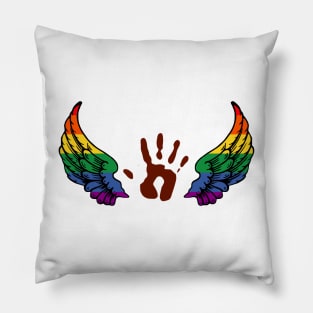 destiel rainbow wings and handprint Pillow