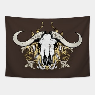 Cool Buffalo Skull with Engraved Floral Tapestry