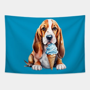 Cute dog basset hound eating ice cream cone gift ideas for all Tapestry