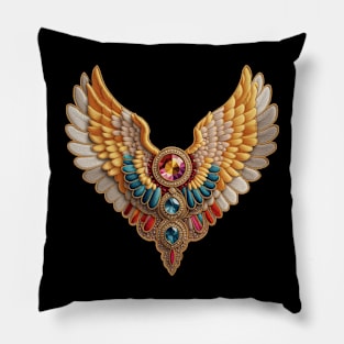 Bejeweled Angel Wings Embroidered Patch Pillow