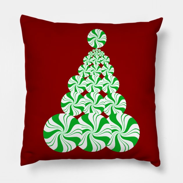 Christmas Green Peppermint Tree Pillow by Art by Deborah Camp