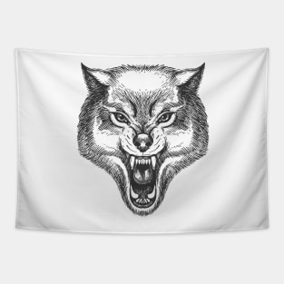 Hand Drawn Wolf Head Tapestry