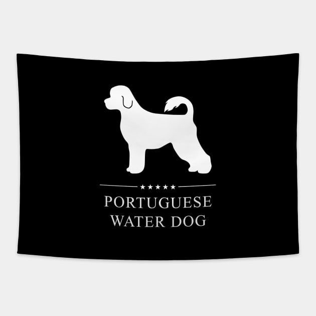 Portuguese Water Dog White Silhouette Tapestry by millersye