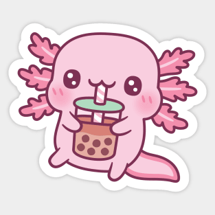 Cute Axolotl Chilling On Unicorn Pool Float Drinking Bubble Tea