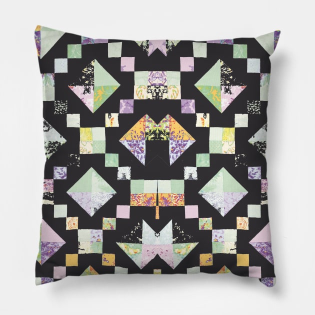 Patchwork Geometric Squares Pillow by badlydrawnbabe