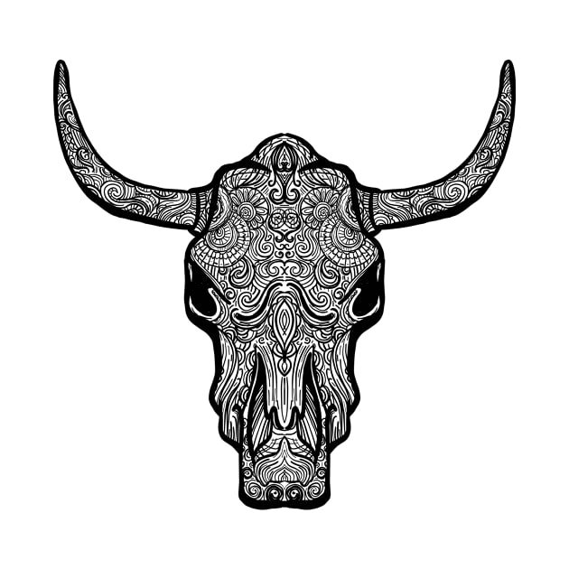 Bull skull zentangle style illustration by JDawnInk