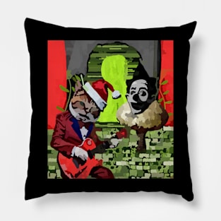 watercolor clown mushroom with guitar playing cat Pillow