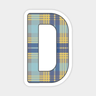 Monogram Letter D, Blue, Yellow and Grey Scottish Tartan Style Typography Design Magnet