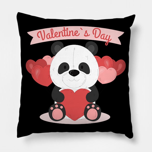 Valentines day panda Pillow by Frispa