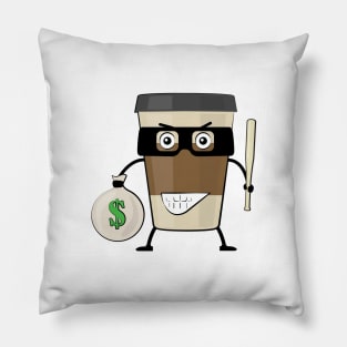 Cafe Mug Bandit - Funny Character Illustration Pillow