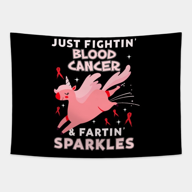 blood cancer funny unicorn farting sparkles Tapestry by TeesCircle