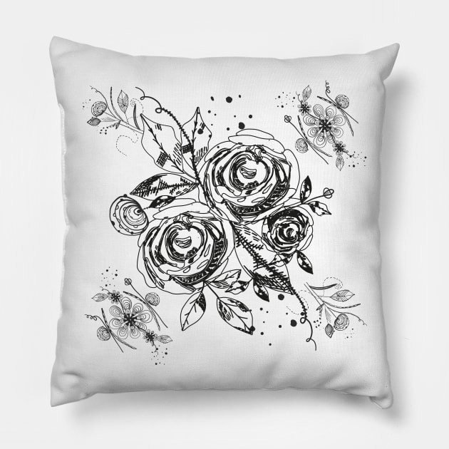 Summer time abstract black flowers Pillow by GULSENGUNEL