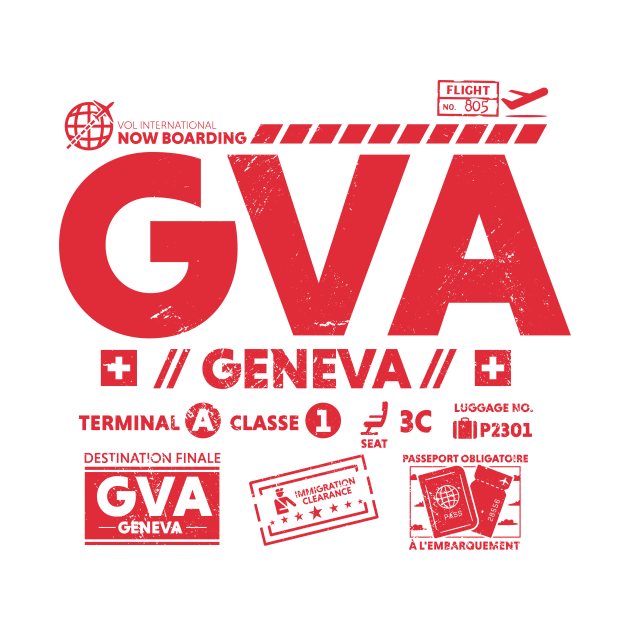 Vintage Geneva GVA Airport Code Travel Day Retro Travel Tag Switzerland by Now Boarding