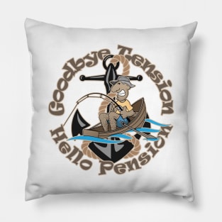 Goodbye Tension, Hello Pension Retirement Cartoon Pillow