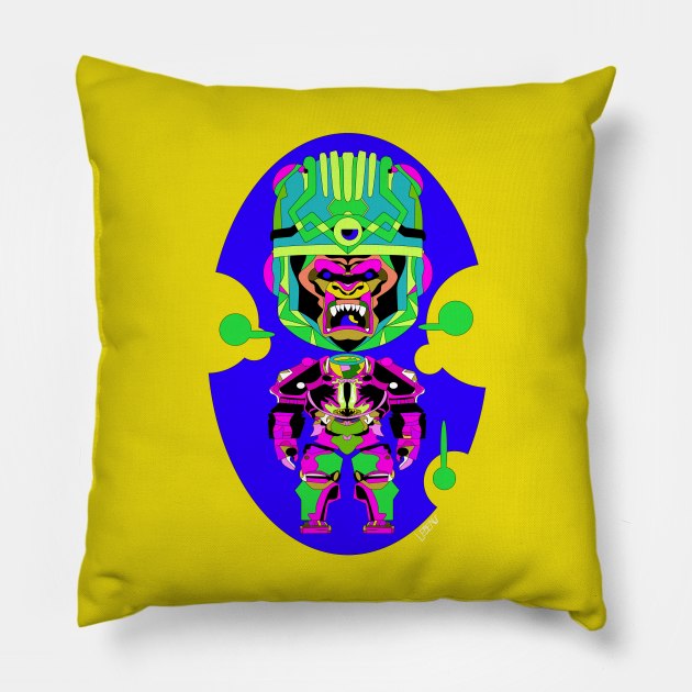 yellow sisimite ape gorilla in sentinel armor ecopop art in color Pillow by jorge_lebeau