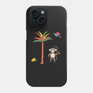 Monkey and banana with tropical bird, beetle and palm tree - kids décor and stickers Phone Case