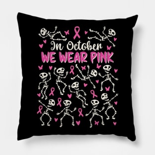 Breast Cancer Awareness Halloween Skeletons Dancing Pillow