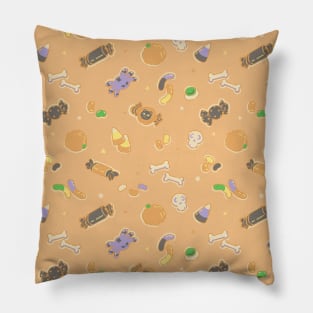 Halloween Candies Patter Orange Background Pillow