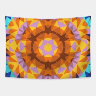 Retro Mandala Flower Orange Blue and Yellow Tapestry