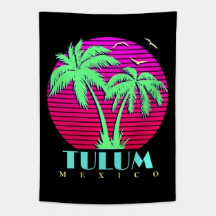 Tulum Mexico Palm Trees Sunset Tapestry