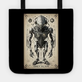 Mechanical steampunk grey alien Tote