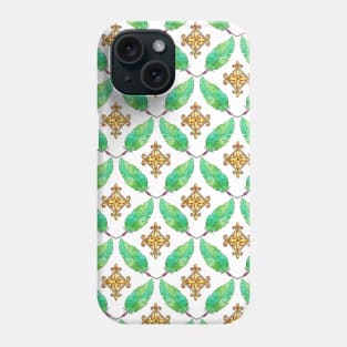 Gold Ornament and Green Feathers Phone Case