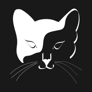 Funny Cat Face In Black And White On Black T-Shirt