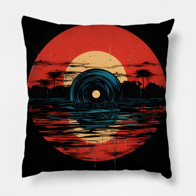 Cool Vinyl Lp Music Record Sunset Pillow by VisionDesigner