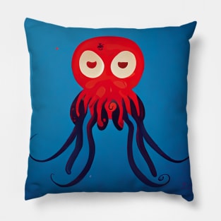 Little Red Octopus with blue tentacles. Pillow