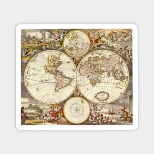 Antique Old World Map by Frederick de Wit, c. 1680 Magnet