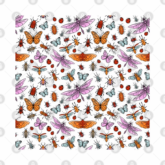 Pretty bugs, butterflies and dragonflies pattern by iulistration
