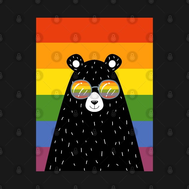 Gay Pride Bear In Sunglasses With Rainbow Flag by Ricaso