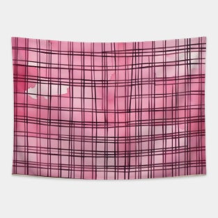 Geometric Grid Pattern, handdrawn, pink and black Tapestry