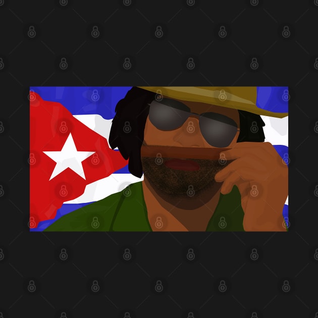 Funny Cuban Smelling Cigar, Cuban Flag on the Background by ibadishi