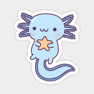 Cute Blue Axolotl Hugging Star Magnet