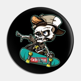 Gift for a Skateboarder, Skateboarding Skeleton, Hand-Drawn Style Pin