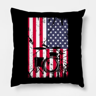 Drummer Drum Set Drums USA Flag American 4th Of July Pillow