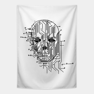 Retro Futuristic Sci-fi Microchip Portrait Tapestry