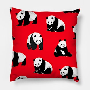 Pandas on a Red Background Pillow